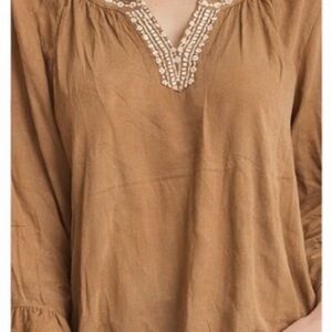 Chic Tan Blouse with Embroidered Detail